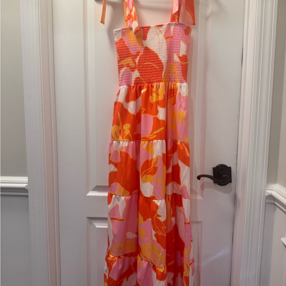 Vibrant Pink and Orange Maxi Dress